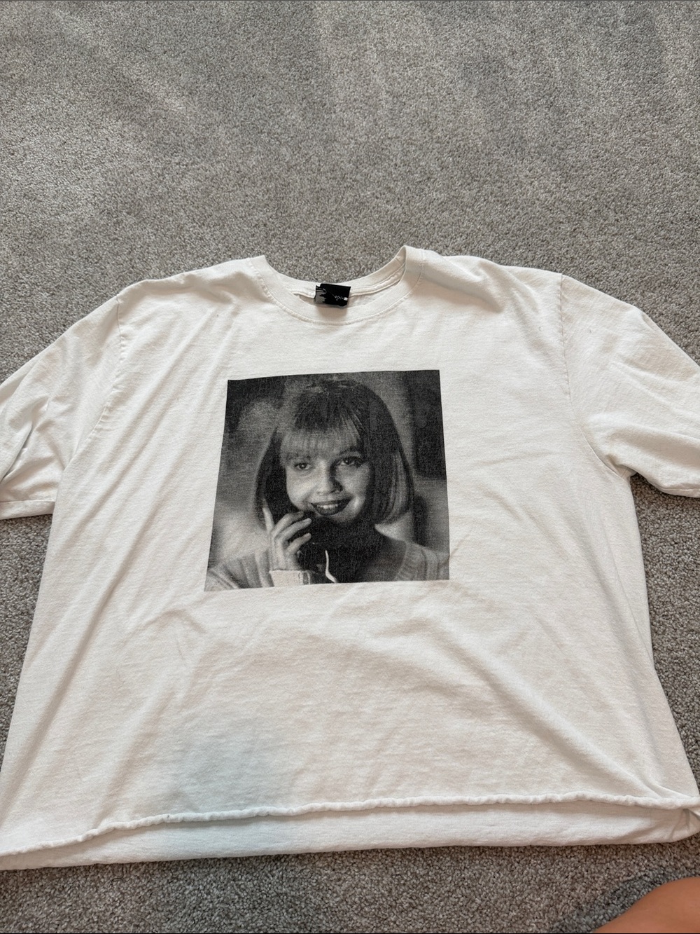 White Graphic Tee, cropped SCREAM with Black & Gray Portrait